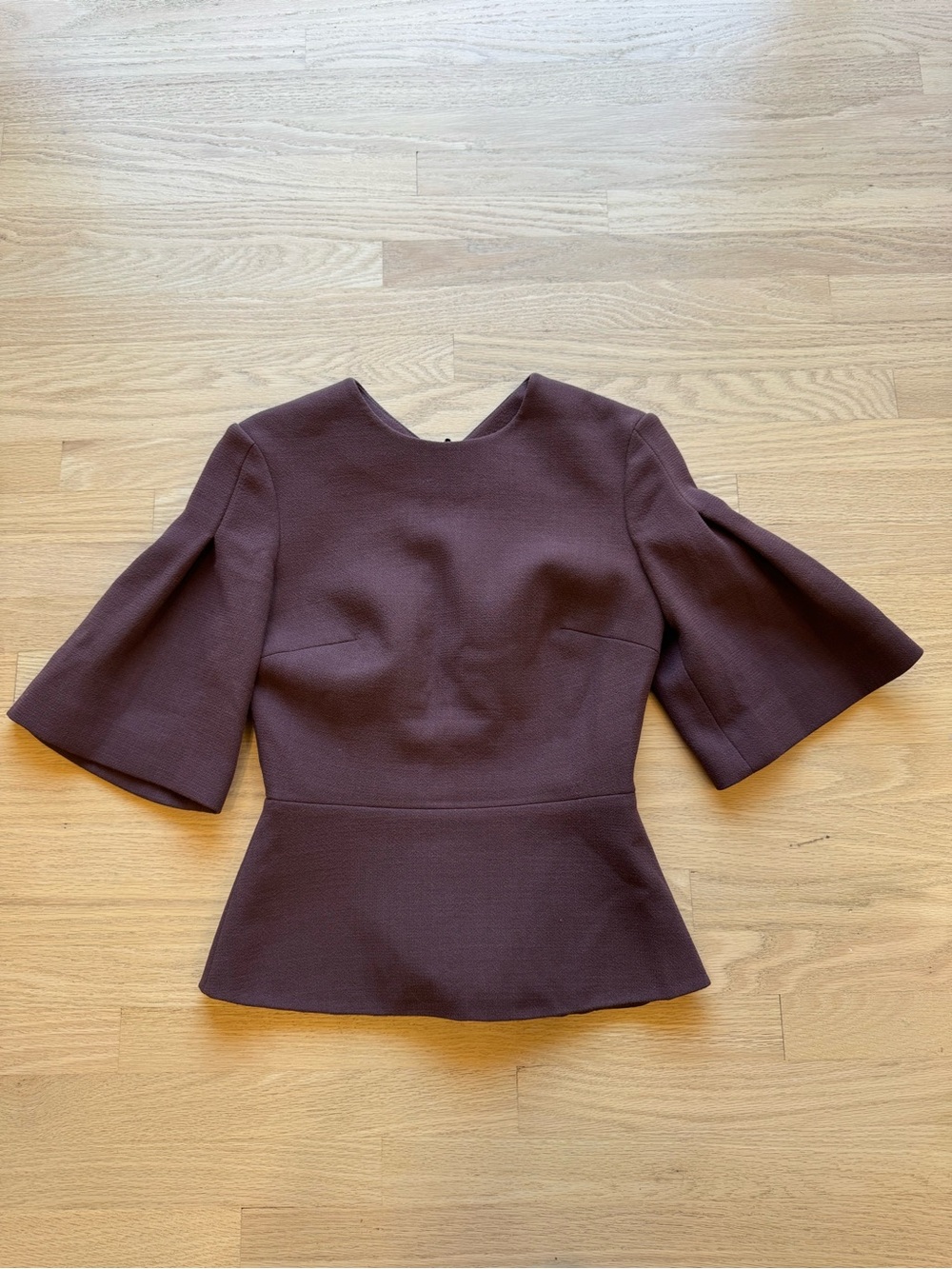 Roland Mouret Chocolate Brown Peplum Top with Flared Sleeves